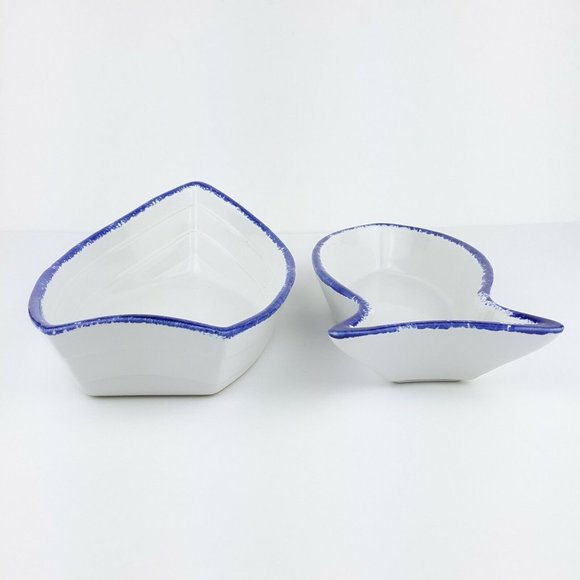 Fish Boat Shaped White Blue Ceramic Serving Dishes Made In Portugal Set Of 2 - Picture 7 of 12